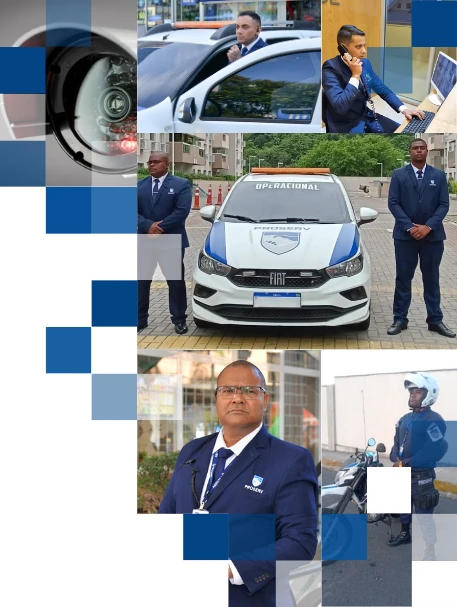 Equipe de segurança patrimonial em operação protegendo pessoas e bens.